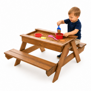 Just For Kids Varnished Picnic Table with Sand Tray
