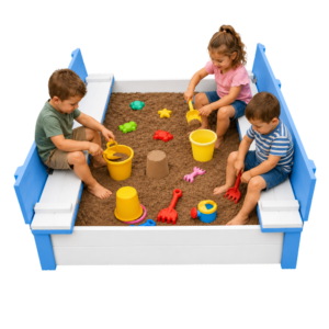 Just for Kids 8 Seater Wooden Folding Bench Sandpit - Blue and white