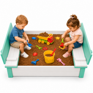 Wooden 4 seater sandpit with folding lids