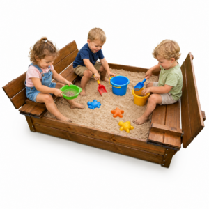Varnished wooden 4 seater folding bench sandpit
