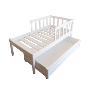 Just For Kids Short Side Rails Toddler Bed with Storage Unit COMBO - White Finish