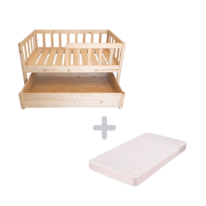 Just For Kids Side Rails Toddler Bed with Storage Unit & Mattress COMBO - Natural Finish