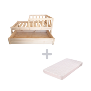 Just For Kids Short Side Rails Toddler Bed with Storage Unit & Mattress COMBO - Natural Finish