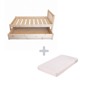 Just for Kids Toddler Bed No sides with Storage Unit & Mattress COMBO - Natural Finish